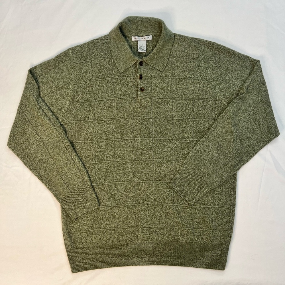 Geoffrey Beene Green Knit Long Sleeve Polo Shirt Men’s Large